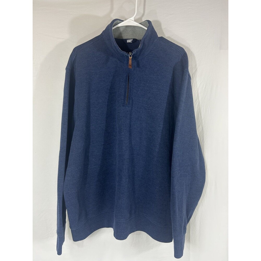 Lands’ End Mens Size 2XL Quarter 1/4 Zip Fleece Sweater Blue 50-52